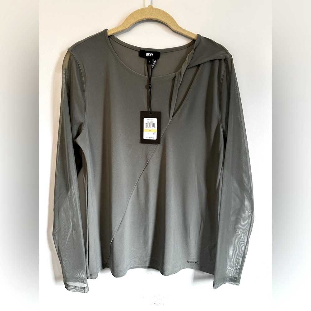 NWT DKNY Mesh Sleeve Knit Blouse